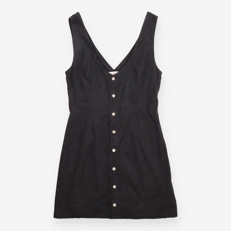 Hemp Blend Button Front Mini Dress Black