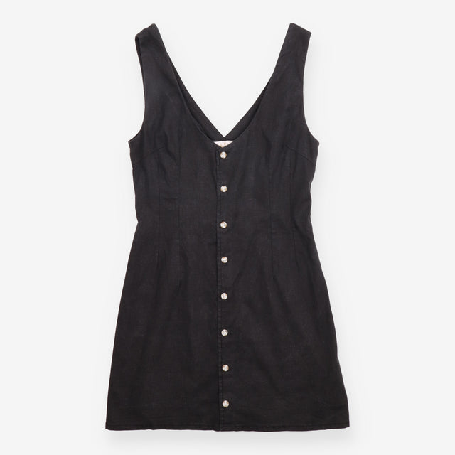 Hemp Blend Button Front Mini Dress Black