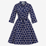 Shirt Dress Navy White Polka Dot Cotton Stretch Be