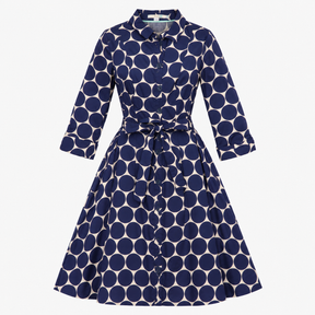 Shirt Dress Navy White Polka Dot Cotton Stretch Be