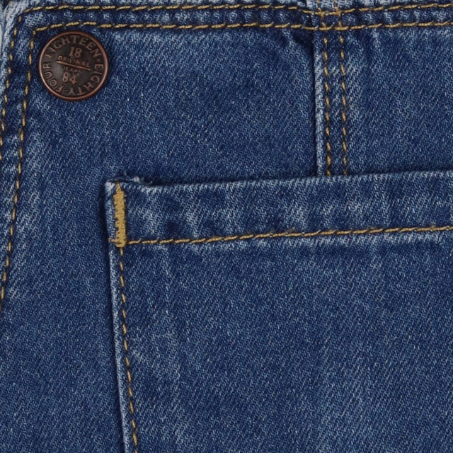 Denim Dungarees with Frill Straps and Pocket