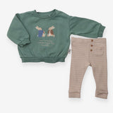 Peter rabbit green sweater with beige striped legg