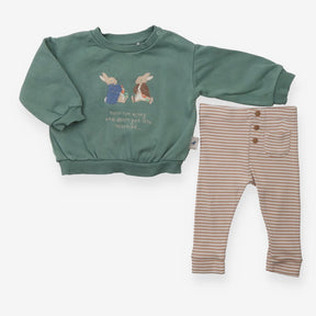 Peter rabbit green sweater with beige striped legg