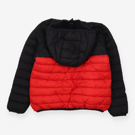 Puffer jacket red black hood