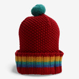 Bobble Hat Knit Red Rainbow Stripe