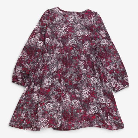 Dress jersey Long Floral Sleeve Grey and red bow