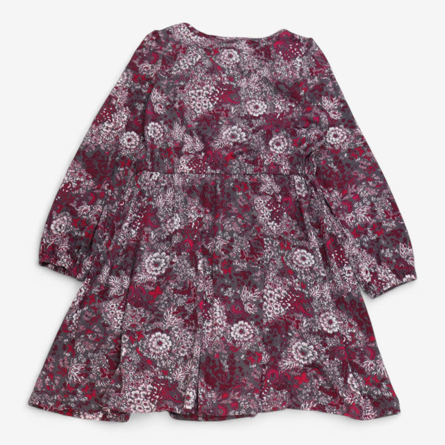 Dress jersey Long Floral Sleeve Grey and red bow