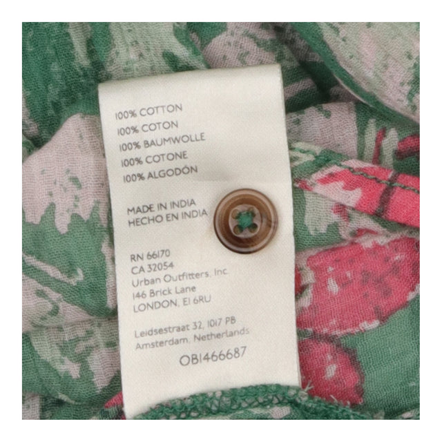 Blouse Green Tropical Floral Print Cotton Button F