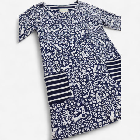Dress navy and white woodland striped pockets