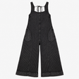 Jumpsuit Black Striped Waffle Cotton Wide Leg