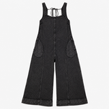 Jumpsuit Black Striped Waffle Cotton Wide Leg