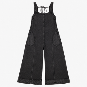 Jumpsuit Black Striped Waffle Cotton Wide Leg