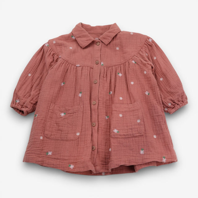 Dress rust muslin LS small flowers