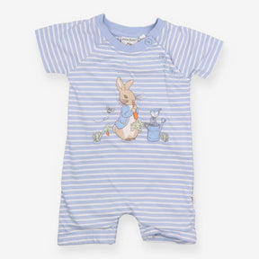 Peter Rabbit blue and white striped romper