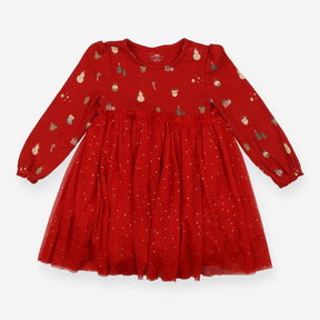 Dress Long Sleeved Red Christmas Sparkle Spots Twi