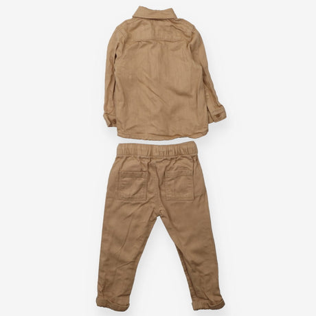 Brown denim outfit with digger applique