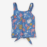 Swim Top Tie Up Blue Under the Sea Print