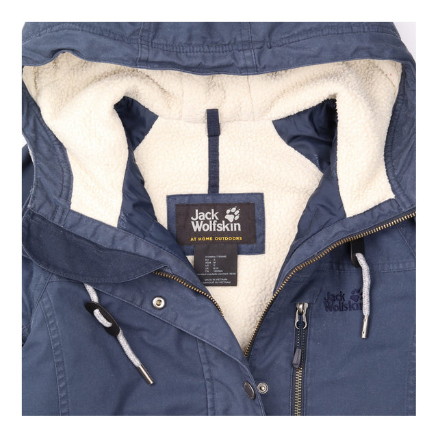 Coat Blue Grey Hooded Parka Drawstring Waist Utili