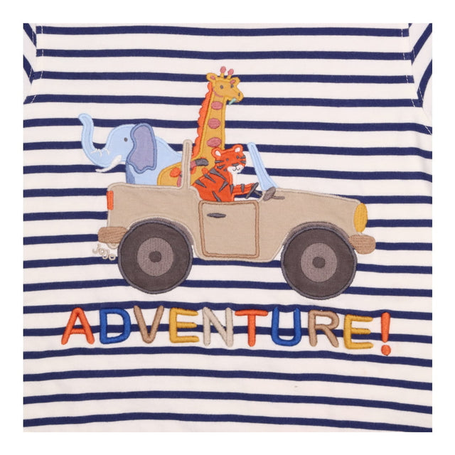 Tee Navy Strip Safari Animal in Jeep ADVENTURE!