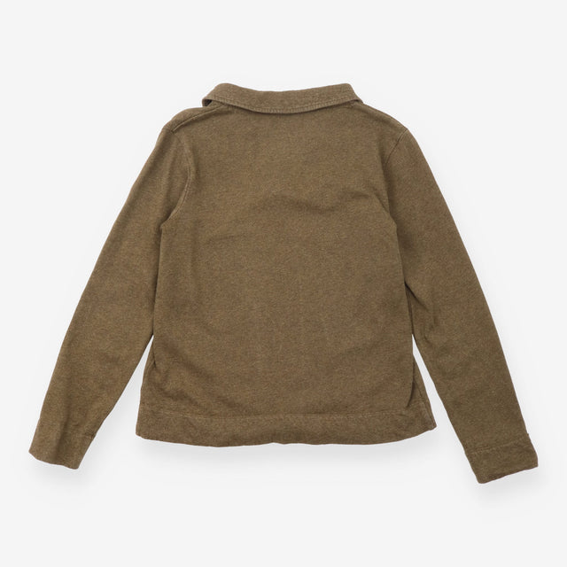 Sweatshirt Khaki Green Collared V Neck Long Sleeve