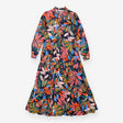 Navy Tropical Botanical Leaf Print Tiered Maxi Shi
