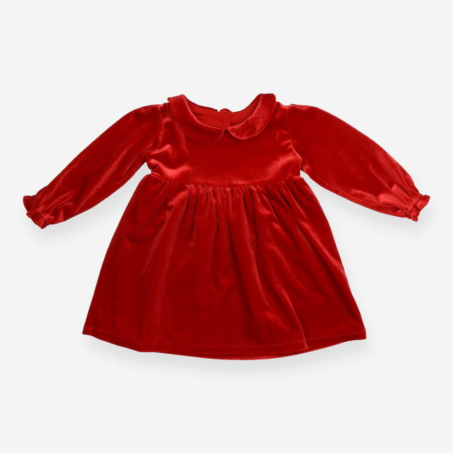 Dress red velour LS collar