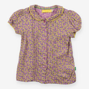 Purple blouse with yellow flowers