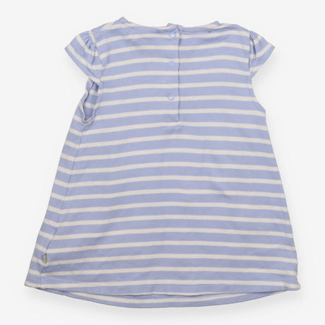 Dress SS blue white stripe brown bunny and flowers