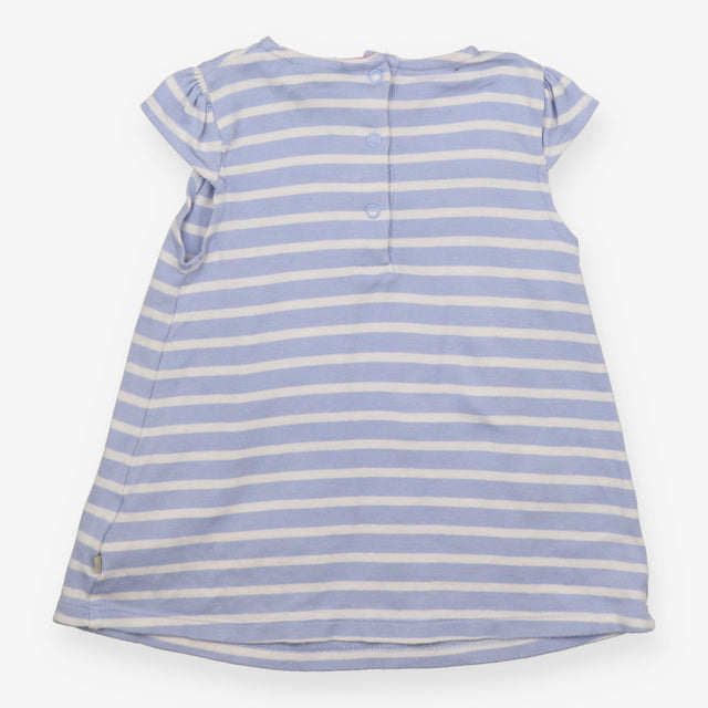 Dress SS blue white stripe brown bunny and flowers