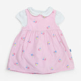 Pink cord pinafore with flowers and bodysuit