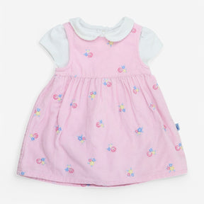 Pink cord pinafore with flowers and bodysuit