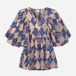 Blue Navy Floral Patchwork 100% Cotton V Neck Wide