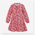 Midi Dress Pink Red Floral Print Button Front Tier