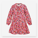 Midi Dress Pink Red Floral Print Button Front Tier