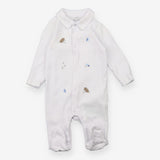 Sleepsuit long sleeve white collar bears birds