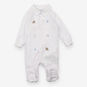 Sleepsuit long sleeve white collar bears birds