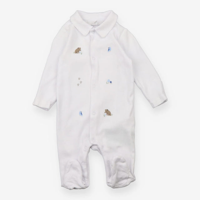Sleepsuit long sleeve white collar bears birds
