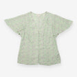 Blouse Green Lilac Ditsy Floral Print Flutter Slee
