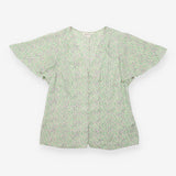 Blouse Green Lilac Ditsy Floral Print Flutter Slee
