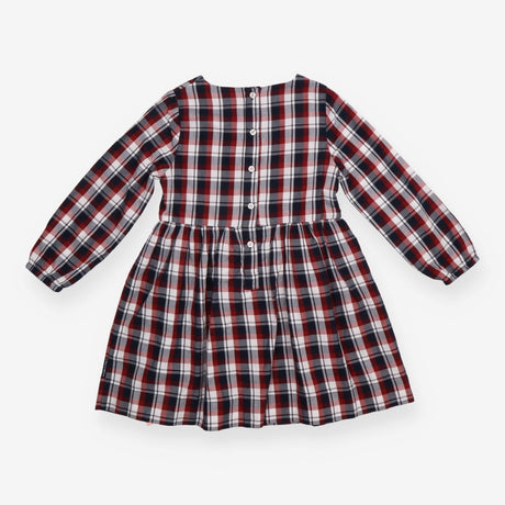 Dress LS blue red check button back
