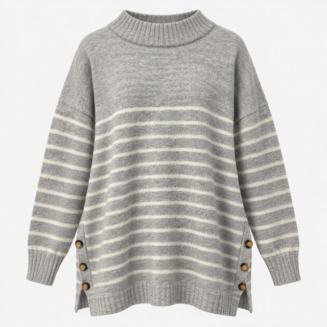 Maternity Nursing Jumper Grey Cream Stripe Turtle 