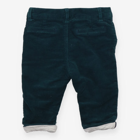 Green cord trousers grey lining