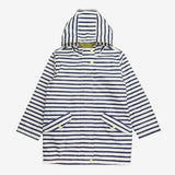 White and navy striped hooded coat