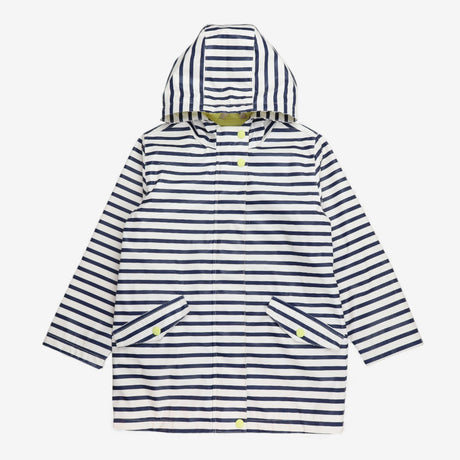 White and navy striped hooded coat