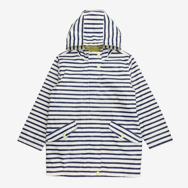 White and navy striped hooded coat