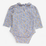 Collared bodysuit blue and yellow floral 