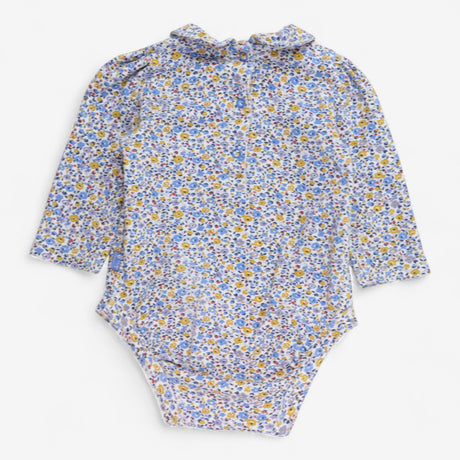 Collared bodysuit blue and yellow floral 