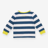 Tee LS blue white stripe yellow flower