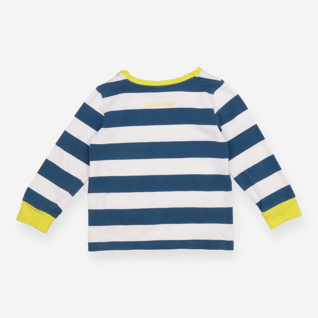 Tee LS blue white stripe yellow flower
