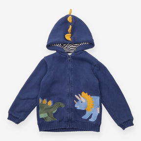 Hoodie Knit Blue Dinosaur Appliques